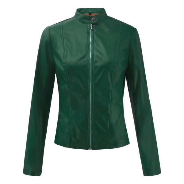 Women’s Biker Green Slim Fit Moto Rider Leather Jacket