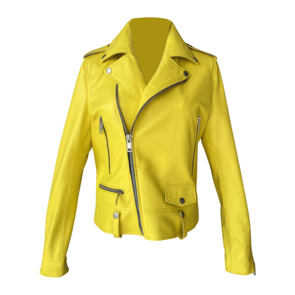 Women’s Biker Yellow Motorcycle  Leather Jacket