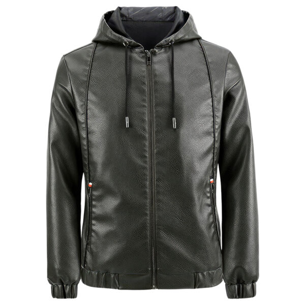 Men’s Green Biker Genuine Hooded Leather Jacket