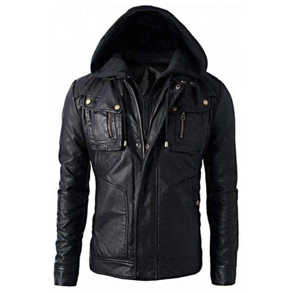 Men’s Rider Black Genuine Hooded Leather Jacket