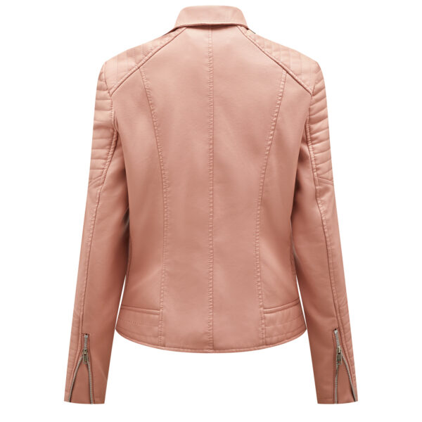 Women’s Pink Biker Shoulders Fashion Leather Jacket - Image 3