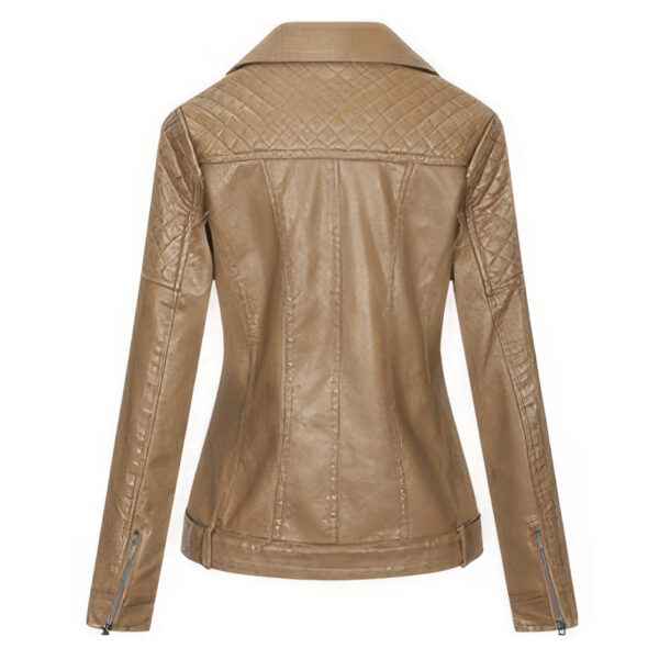 Women’s Brown Biker Moto Riding Slim Fit Leather Jacket - Image 3