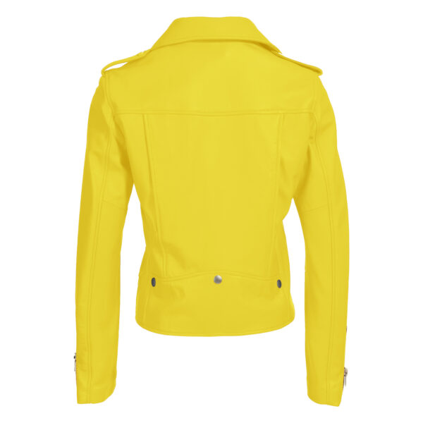 Women’s Biker Yellow Motorcycle  Leather Jacket - Image 2