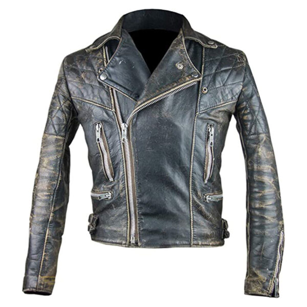 Men’s Motorcycle Biker Distressed Brown Leather Jacket