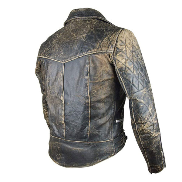 Men’s Motorcycle Biker Distressed Brown Leather Jacket - Image 3