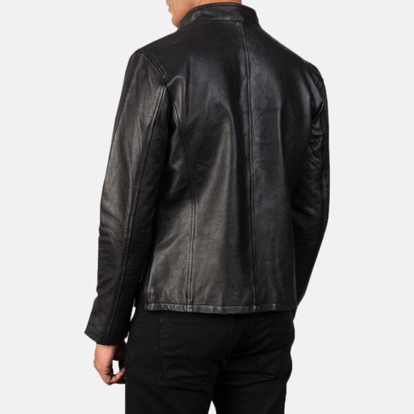 Black Real Leather Biker Jacket For Men - Image 2