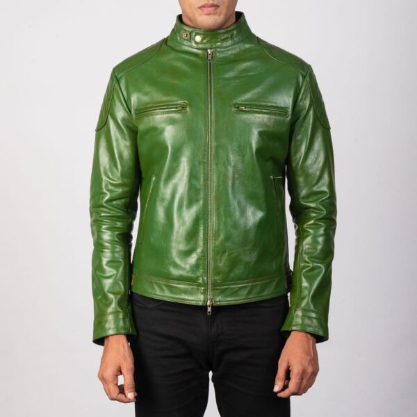 Green Real Leather Biker And Motorcycle Jacket For Men