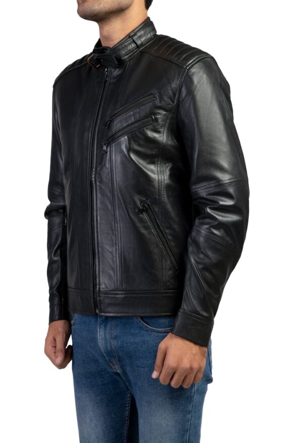 The Bravo Mens Genuine Leather Jacket-Black - Image 2