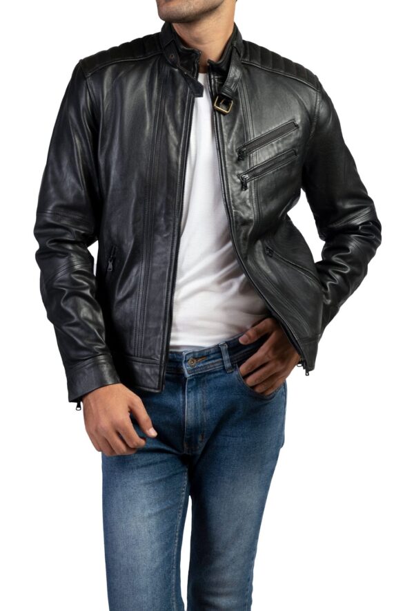 The Bravo Mens Genuine Leather Jacket-Black