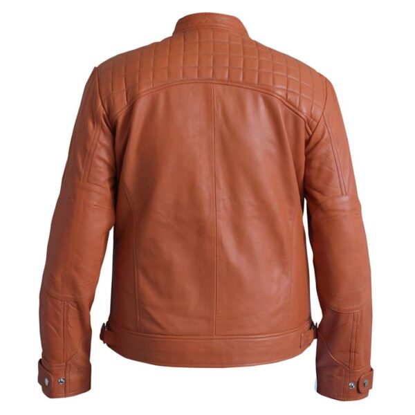 Vintage Brown Diamond Design Leather Jacket For Men - Image 4