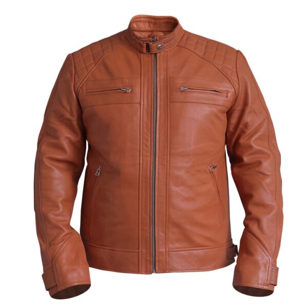 Vintage Brown Diamond Design Leather Jacket For Men