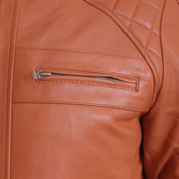 Vintage Brown Diamond Design Leather Jacket For Men - Image 2