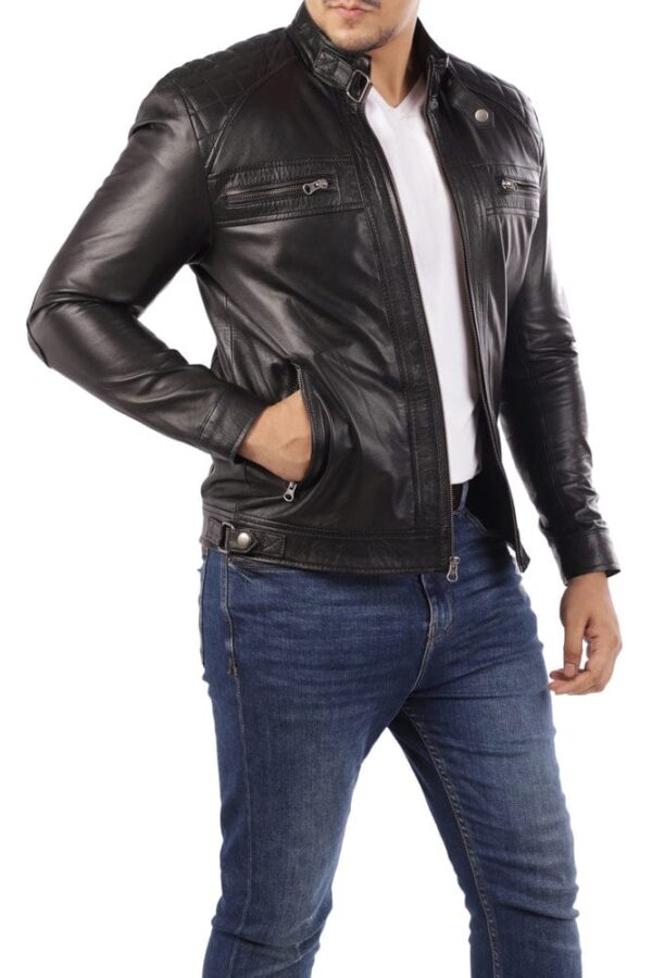 Men's vintage real leather Biker jacket - Image 2