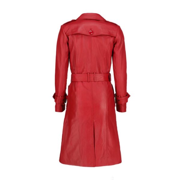 Women's Double-Breasted Leather Long Coat with Adjustable Belt - Image 2