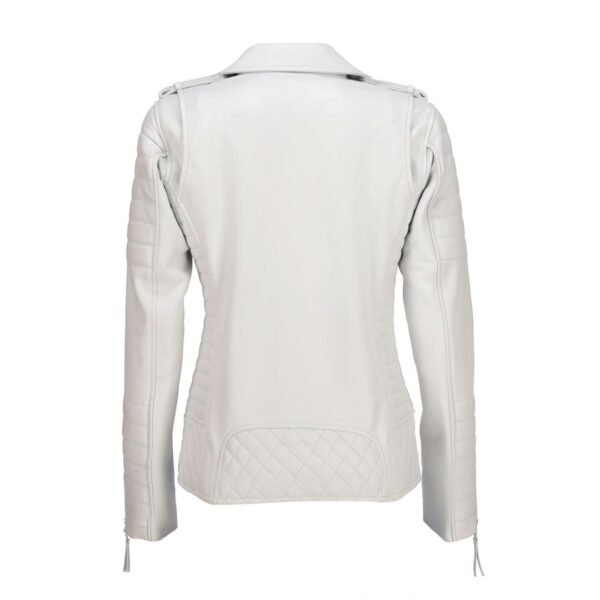 Women's Quilted White Leather Biker Jacket - Image 2