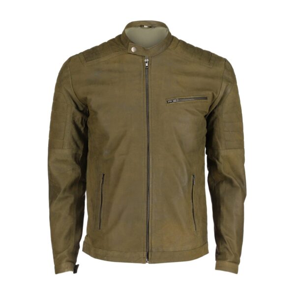 Men's Green Leather Jacket with Velvety Touch