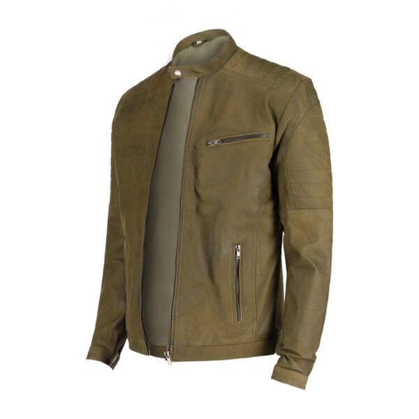 Men's Green Leather Jacket with Velvety Touch - Image 2