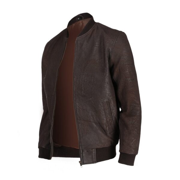 Mens Real Bomber Leather Jacket in Saddle Brown - Image 2