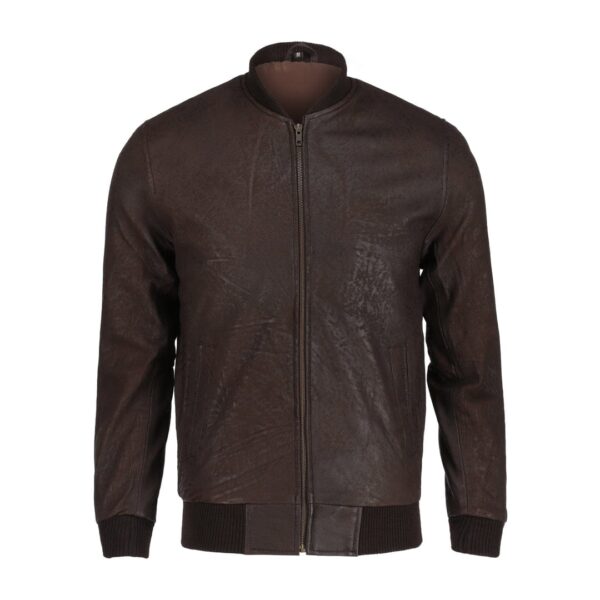 Mens Real Bomber Leather Jacket in Saddle Brown