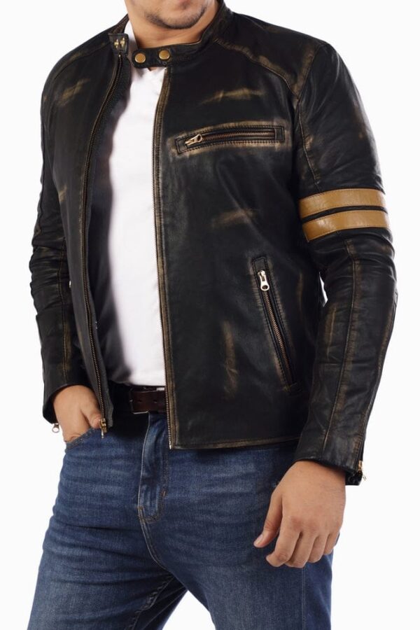 Black Racer Genuine Lambskin Leather Jacket For Mens - Image 2