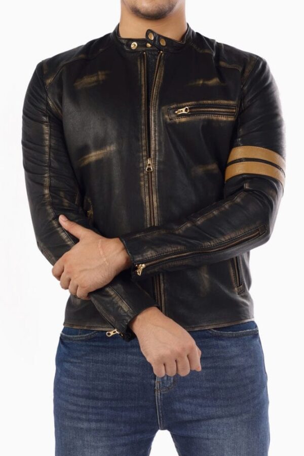 Black Racer Genuine Lambskin Leather Jacket For Mens