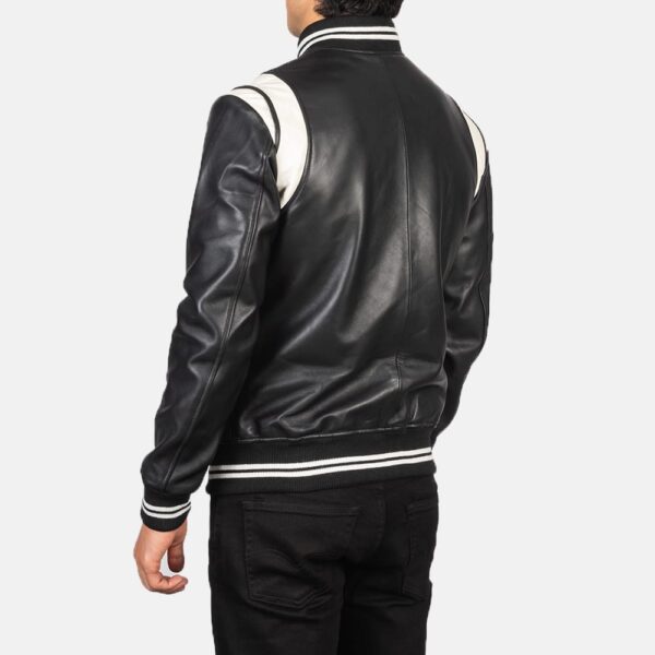 Men's Black Leather Varsity Jacket - Image 2