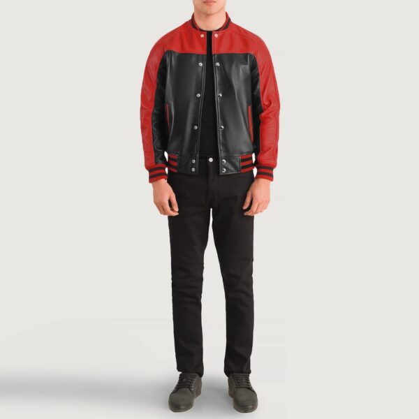 Terrance Black & Red Leather Varsity Biker Jacket