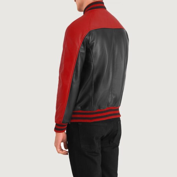 Terrance Black & Red Leather Varsity Biker Jacket - Image 2