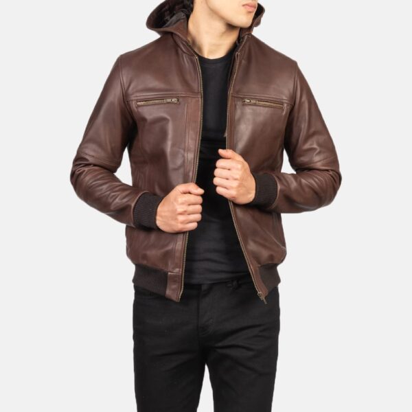 Bouncer Biz Brown Leather Bomber Jacket For Mens