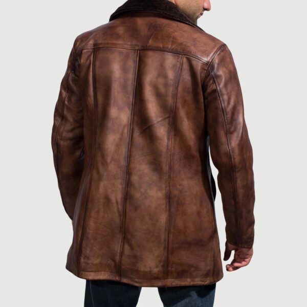 "Men's Distressed Brown Sheepskin Leather Coat with Faux Fur Lining" - Image 2