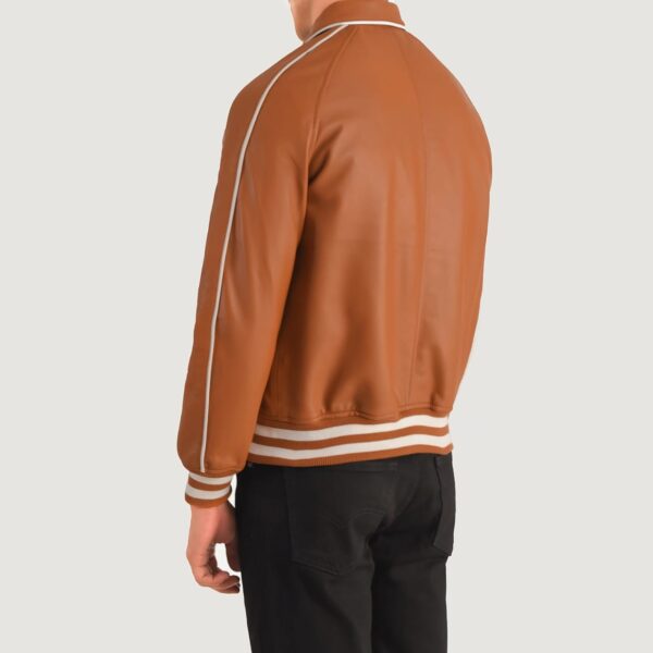 "Cooper Tan Brown Leather Varsity Jacket For Mens" - Image 2