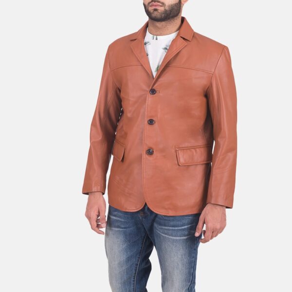 "Stylish Tan Brown Leather Blazer For Mens"