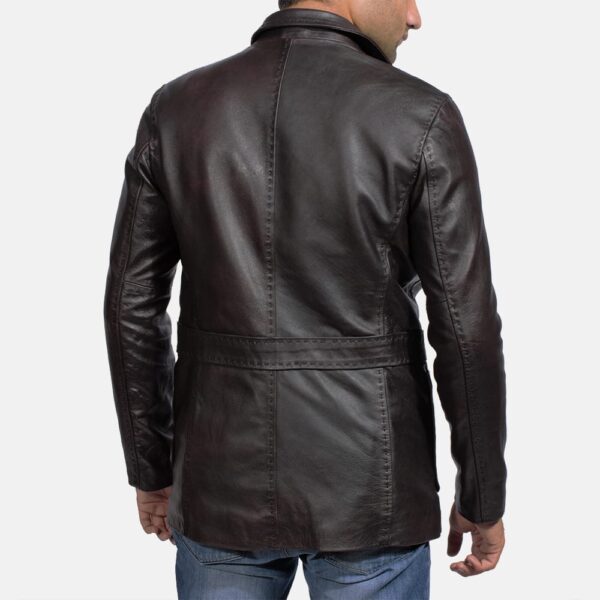 "Wine Black Leather Blazer For Mens" - Image 2