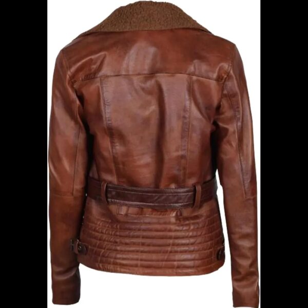 "Cassandra Shearling Leather Brown Jacket For Women" - Image 2