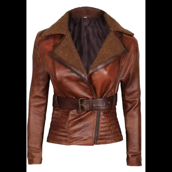 "Cassandra Shearling Leather Brown Jacket For Women"