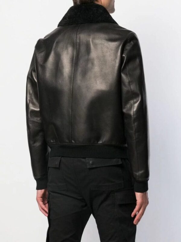 Men's Designer Leather Jacket with Shearling Collar - Image 2