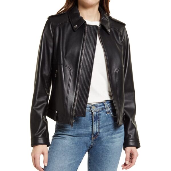 "Women's Black Stylish Leather Biker Jacket"