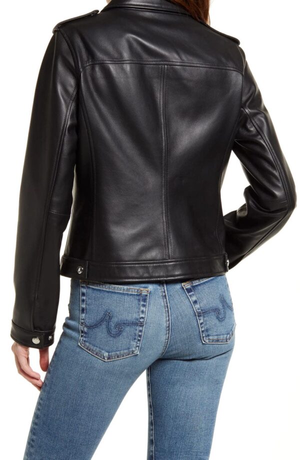 "Women's Black Stylish Leather Biker Jacket" - Image 2