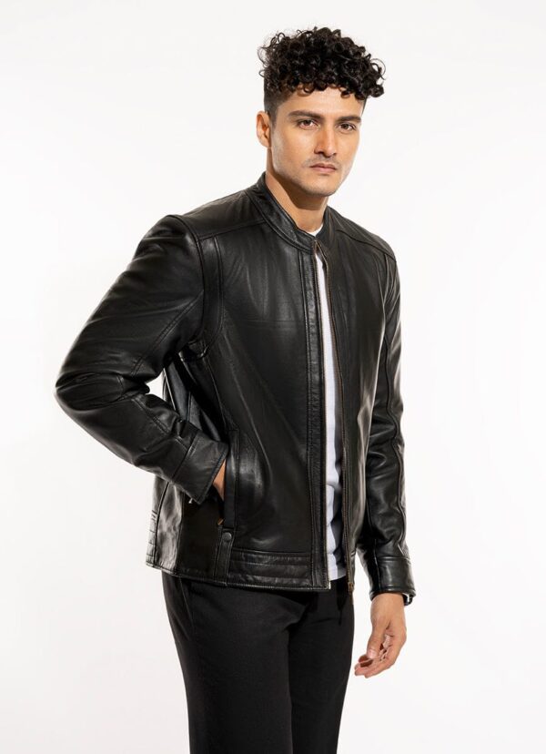 Plain-Black, Leather Bomber Jacket For Men's