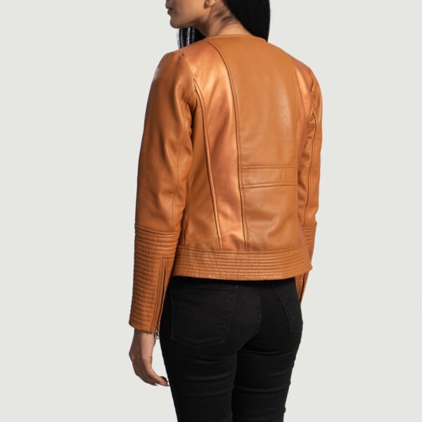 "Sleeky Clean Tan Leather Biker Jacket For Womens" - Image 2