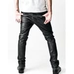 Mens Asymmetrical Front Zip Skinny Black Leather Pants - Image 2