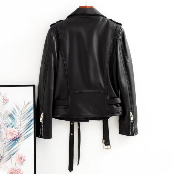 Women’s Black Biker Genuine Sheepskin Riding Leather Jacket - Image 2