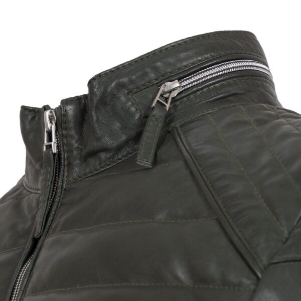 Men's Olive Puffer Real Leather Jacket - Image 2