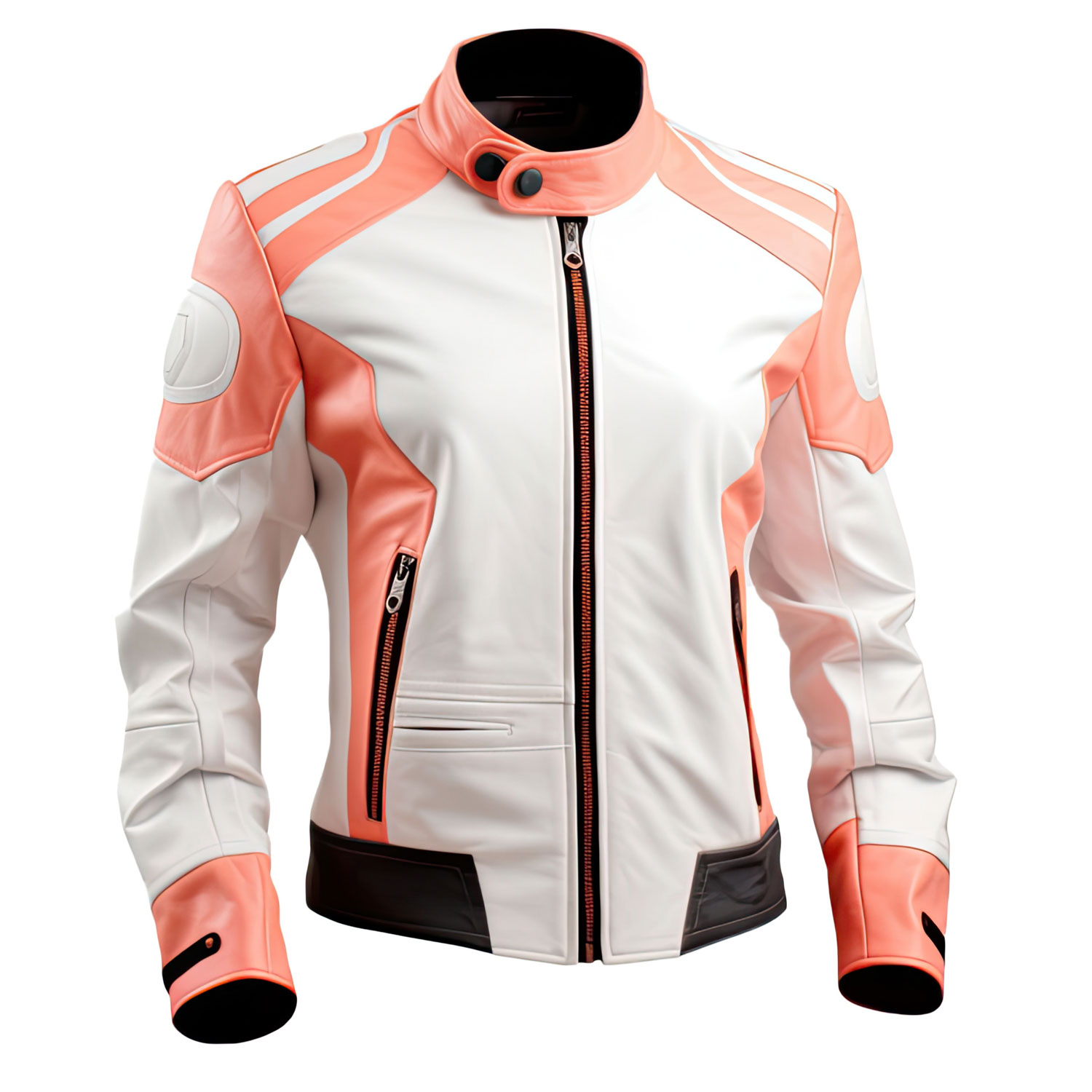 Men’s Peach Pink White Genuine Racer Leather Jacket
