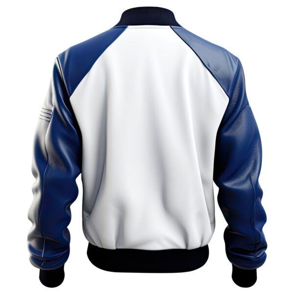 Men’s White Blue Genuine Winter Casual Bomber Leather Jacket - Image 2