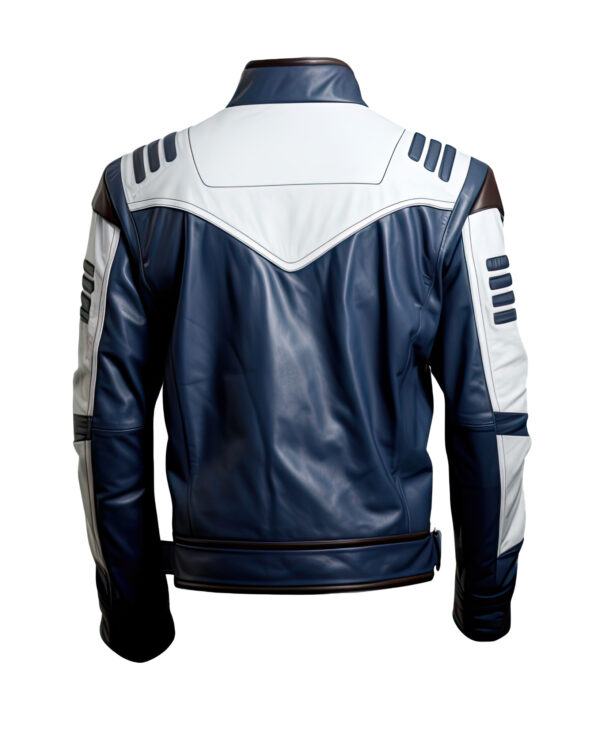 Men’s White Blue Genuine Motorcycle Racer Leather Jacket - Image 2