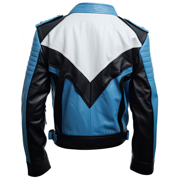 Men’s Blue Black Genuine Fashionable Leather Jacket - Image 2