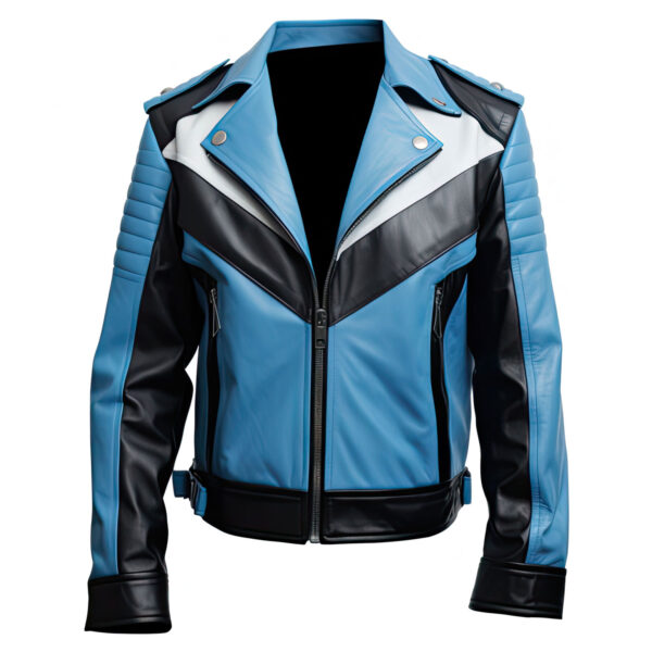 Men’s Blue Black Genuine Fashionable Leather Jacket