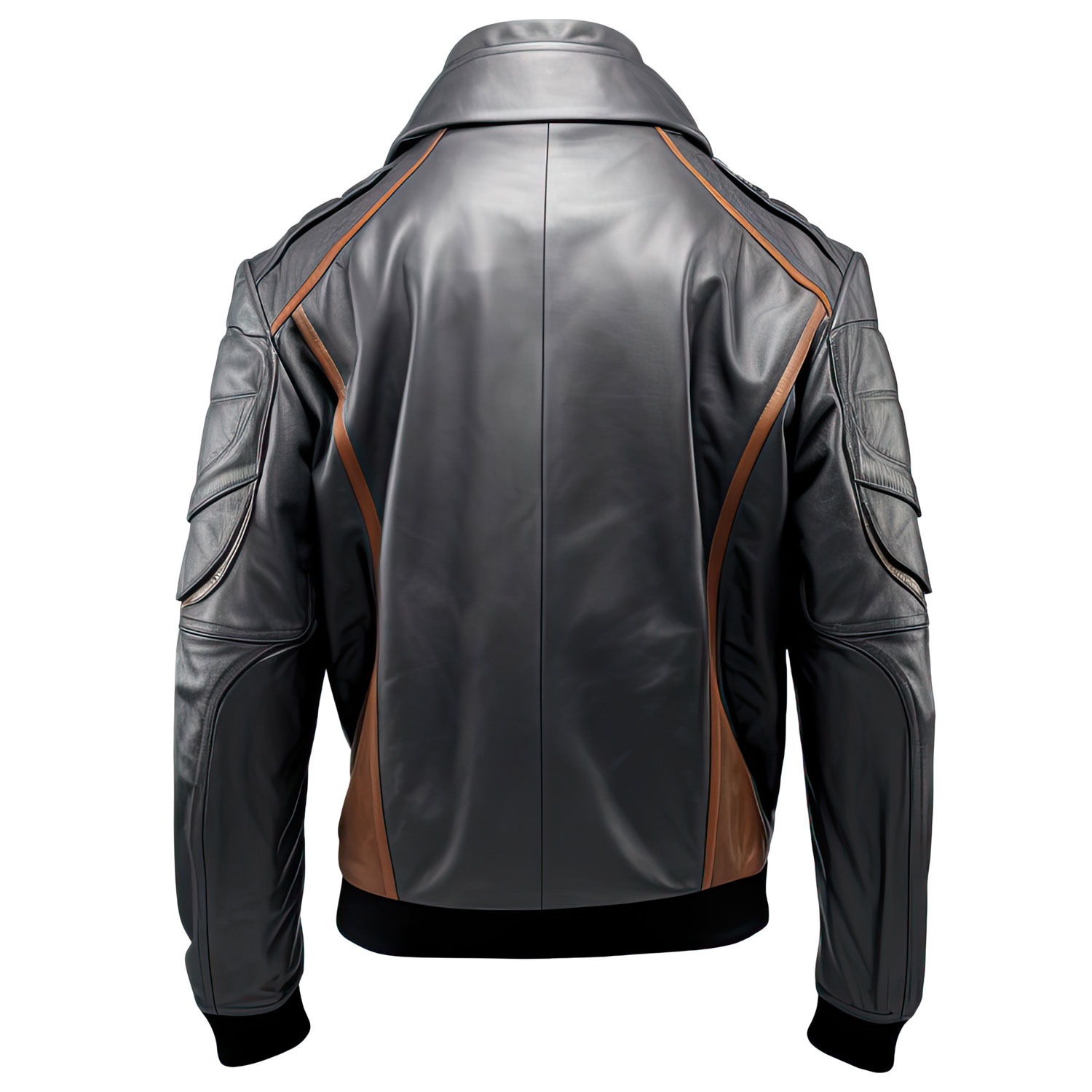 Men’s Black Genuine Sheepskin Racer Bomber Leather Jacket - Image 2