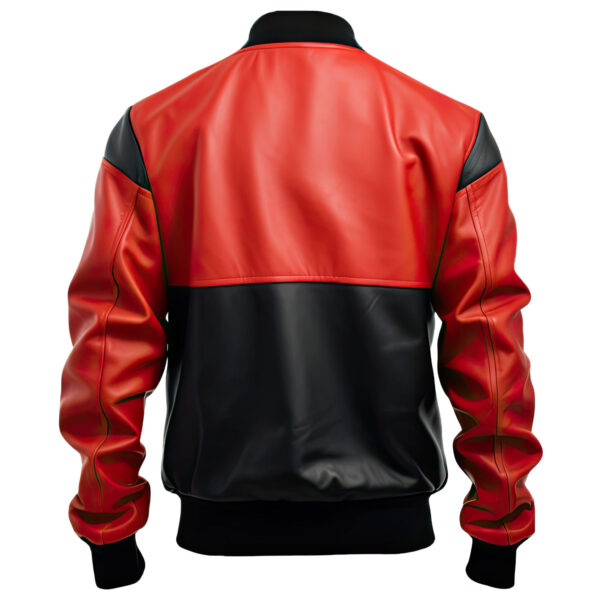 Men’s Red Black Genuine Casual Bomber Leather Jacket - Image 2